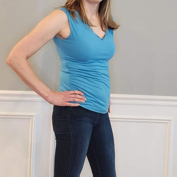 WHBM Sleeveless Silver Tone Metal Bar Hardware Top Tank Small Blue - Picture 2 of 8